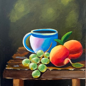 Coffee, peach and grapes, Kitchen art, 11 x 14, unframed art, inspired by a Ginger Cook tutorial