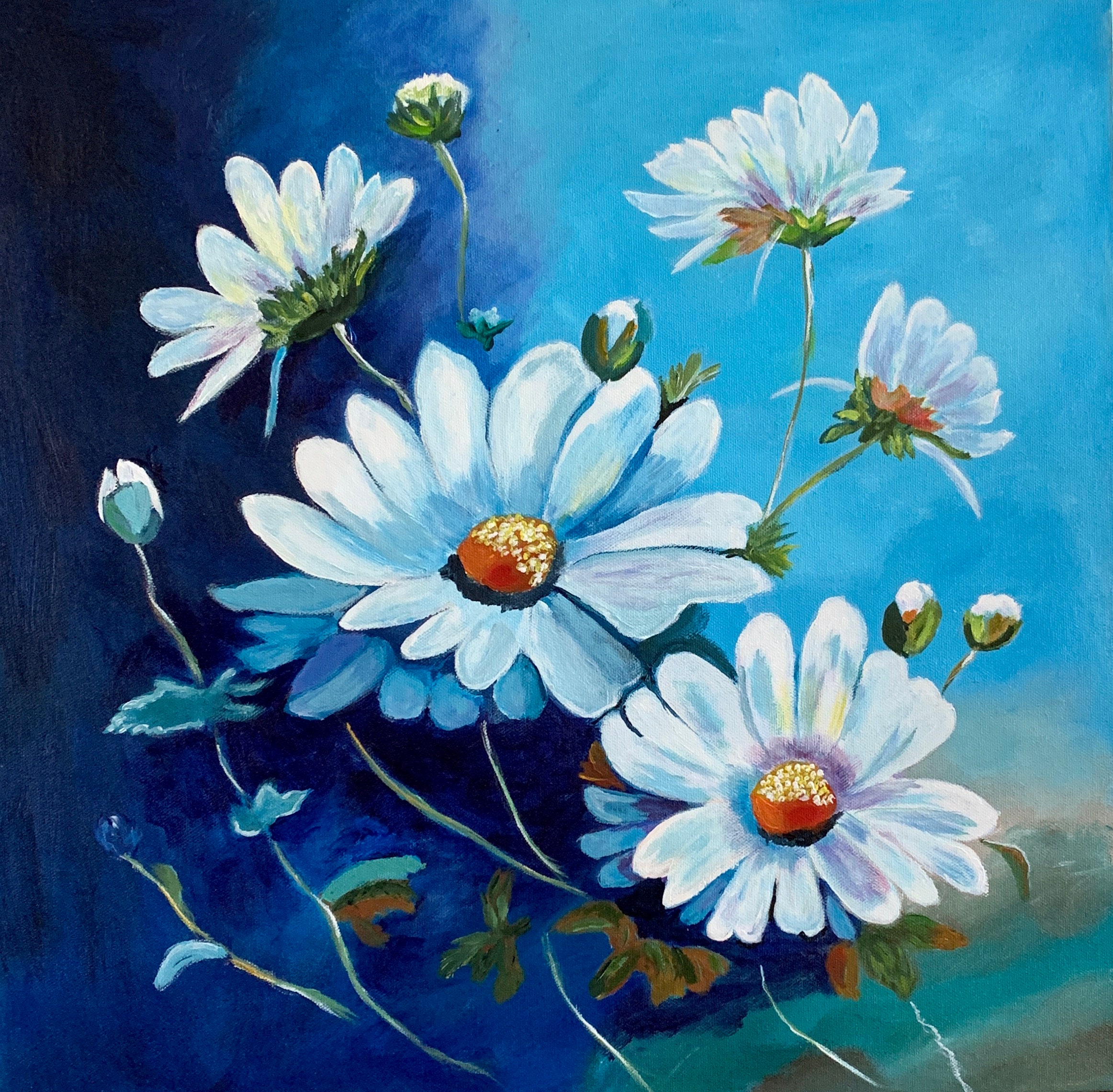 Daisy Flowers 20 x 20 Acrylic painting Home Decor Free Shipping Inspired by a Ginger Cook Tutorial