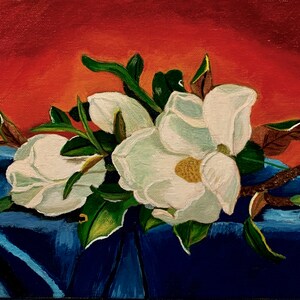 Three Magnolias, Original done by Martin Johnson Heade in 1890, 9 x 12 Gallery wrap canvas,   Inspired by a Ginger Cook tutorial