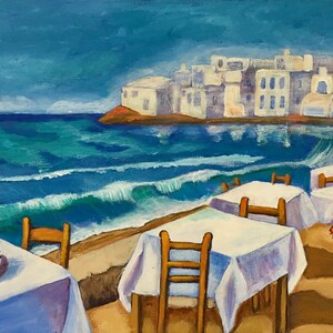 Mediterrean Seaside Lunch, 11 x 14 Gallery Wrap canvas,  Inspired by Ginger Cook tutorial