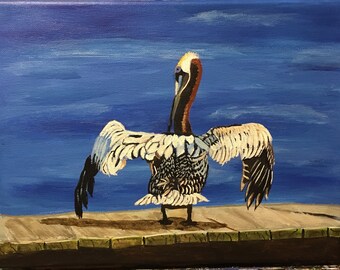 Pelican #2 in Florida, 9 x 12 unframed canvas, wall decor, original painting