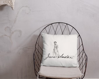 Decorative Pillow with Jane Austen on one side and G.K. Chesterton on the other
