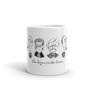 Taza de dibujos animados de Inklings, Tolkien, Sayers, Chesterton, Lewis, "El dogma es el drama".