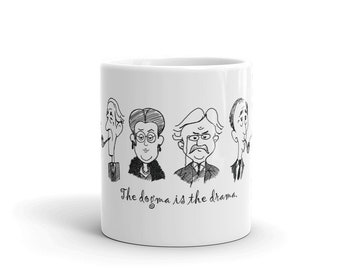 Inklings Cartoon Sketch of J.R.R. Tolkien, Dorothy Sayers, G.K. Chesterton, and C.S. Lewis with quote "The dogma is the drama."