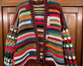 Multicolored stripes crochet cardigan