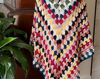 Multicolored poncho—black neck