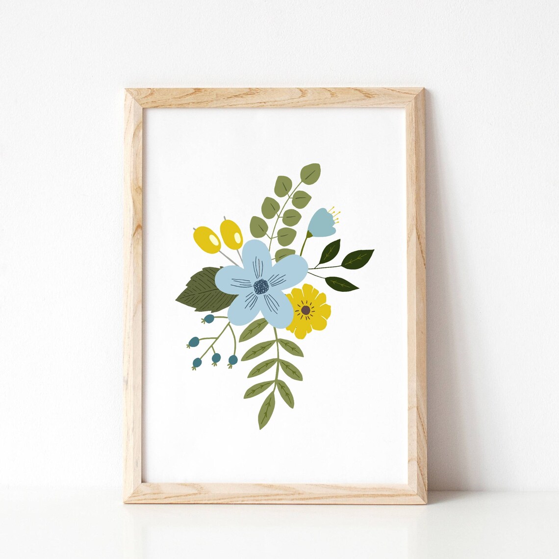 Blue and Yellow Decor Floral Wall Art Printable Art Flower Etsy