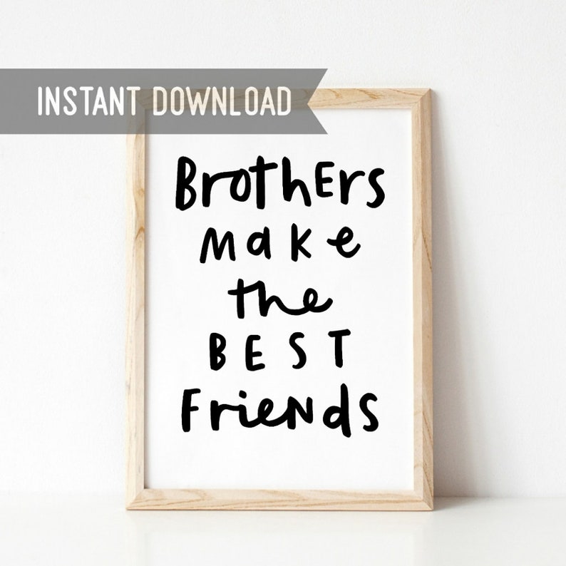 Brothers Wall Art Boys Room Decor Brother Print Black and Etsy