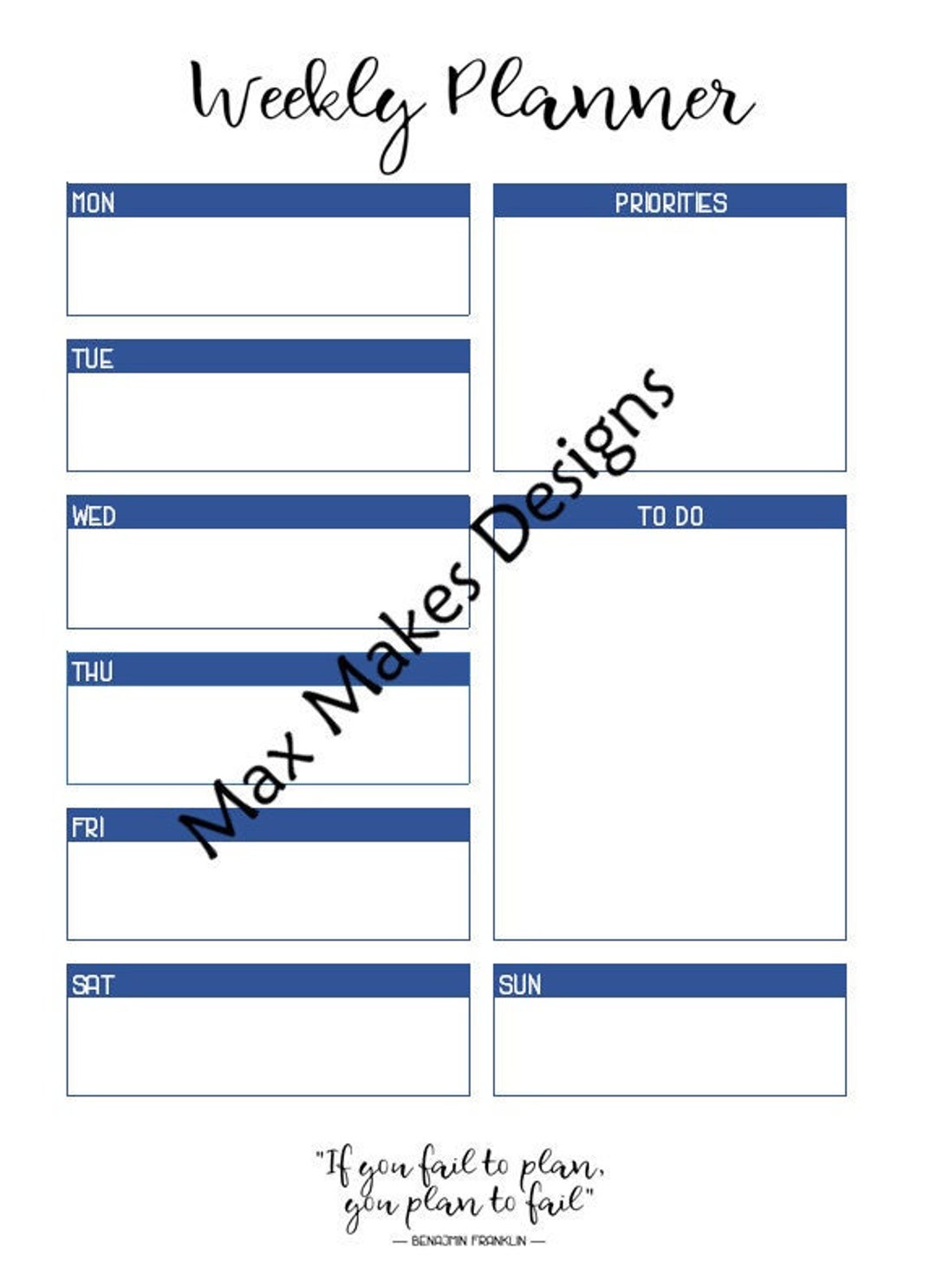 Printable A4 Weekly Planner PDF PNG Fail to Plan Plan to - Etsy