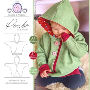 Children&#39;s poncho pattern sizes 80 to 152 / PDF sewing instructions and pattern / children&#39;s poncho / sewing pattern / poncho / kids sewing pattern