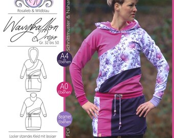 Wavy Balloon Dress Sewing Pattern for Women, Sizes 32 to 50 / PDF Sewing Pattern Instructions / Women's Dress / Women's Hoodie Dress / pdf sewing / dress