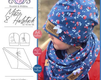 Sewing pattern for hat and scarf, sizes 43-58 / PDF sewing pattern and instructions for hat and scarf / Combo ebook / Sewing / sewing pattern PDF