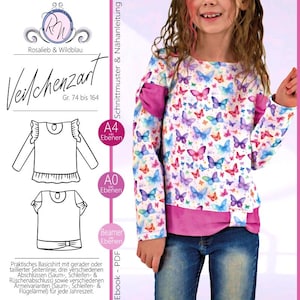 Ebook Schnittmuster Veilchenzart Gr. 74 - 164 / PDF Nähanleitung / Shirt / sewing pattern / sewing guide / Mädchenshirt / Basic