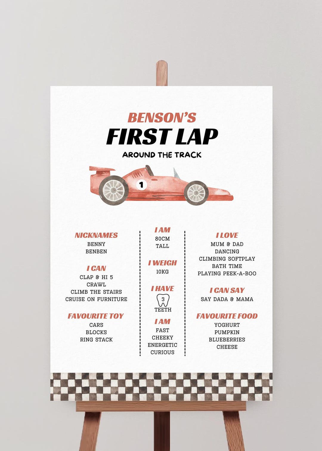 First Lap Birthday Party Milestone Sign Canva Digital Template - Red ...
