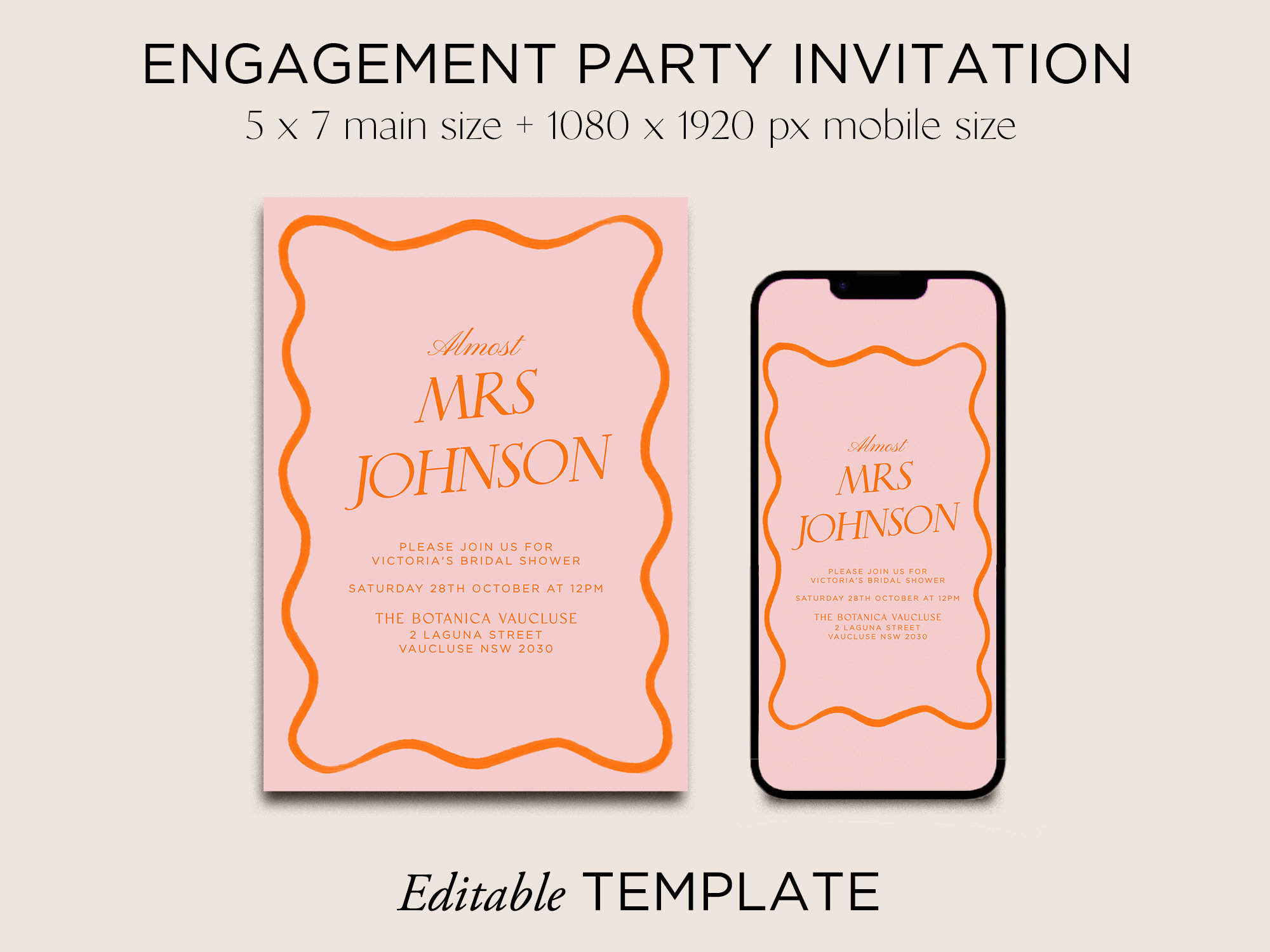 Wavy Aperol Bachelorette Invite Canva Template, Printable Instant ...