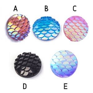 10pcs 12mm Resin Cabochons Flat Round Mermaid Fish Cabochon Purple Aqua Black Pink Blue DIY Earring Jewelry Supply Embellishments