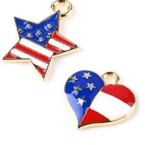 2 stücke Amerikanische Flagge Herz Drop Stern Metall Schmuck Bunt Blau Anhänger Für DIY Armband US Flagge Zubehör Schmuck machen