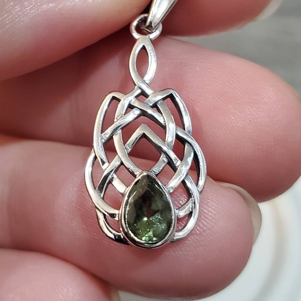 Celtic - Faceted Moldavite 925 Silver Pendant Jewelry Women Woman Gift Daughter Wife Mom