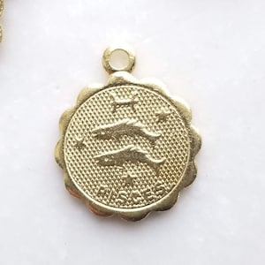 2 Stück Pisces Sternzeichen Charm Anhänger Astrologie Schmuck Widder Stier Zwilling Krebs Virgo Libra Skorpion Steinbock Wassermann Pisces Gold über Messing