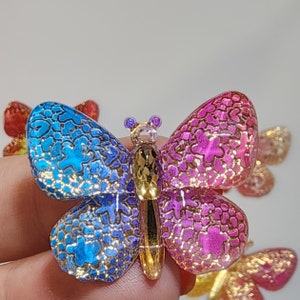 3pcs 25mm Butterfly Resin Rainbow Insects Embellishments Gold Flat Back Nature Bracelet Hole Small Hole Charms Jewelry Making