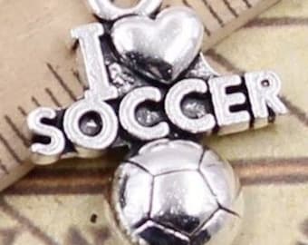 2pcs 20mm I Love Soccer Silver Plated Alloy Earrings Charms World Cup Jewelry Making Sports Football Fan Watch Party Crafts