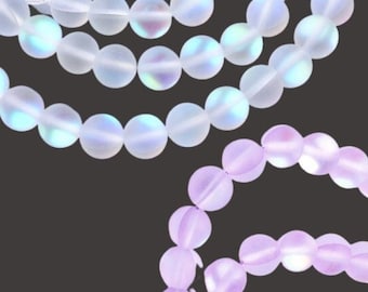 1 Strand 8mm 10mm Synthetic Moonstone Frosted Matte Beads Strands Round Beads DIY Jewelry Making Bead Bracelet Boho Beads Necklace Bracelet