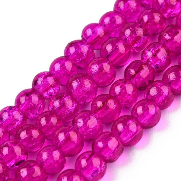 8mm Hot Pink Crackle Glass Beads Strands Round Fuchsia Beads DIY Jewelry Making Bead USA Shipping Boho Beads Necklace Beads Bracelet