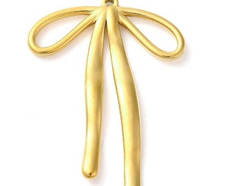 Colgante de lazo, acero inoxidable 304, chapado en oro auténtico de 18 quilates, 42 x 28 mm, agujero de 1 mm, dije grande para joyería llamativa, 1 pieza