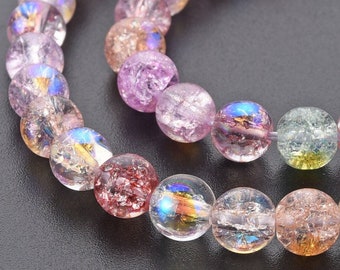 6mm 8mm Colorful Crackle Glass Beads Strands Round Beads DIY Jewelry Making Bead Bracelet USA Shipping Boho Beads Necklace Beads Bracelet