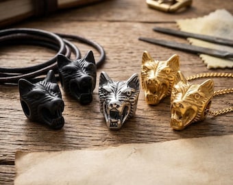 1–5pcs Stainless Steel Wolf Head Beads | 18K Gold Silver Black 304 Steel Beads 14x11mm Animal Beads Men’s Bracelets Viking Paracord Jewelry