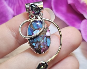 Composite Kingman Pink Dahlia Turquoise 925 Silver Pendant - Etsy
