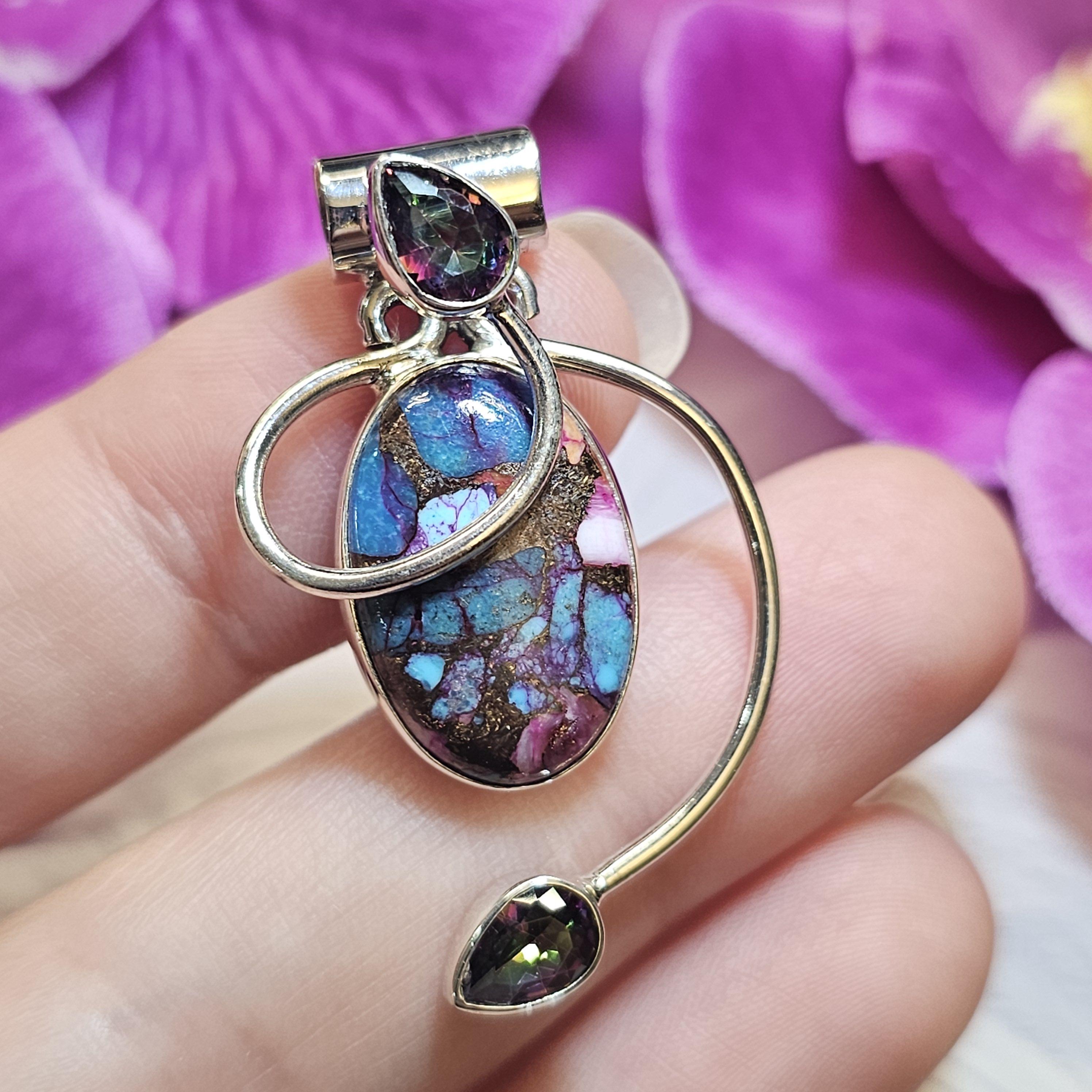 Composite Kingman Pink Dahlia Turquoise 925 Silver Pendant - Etsy