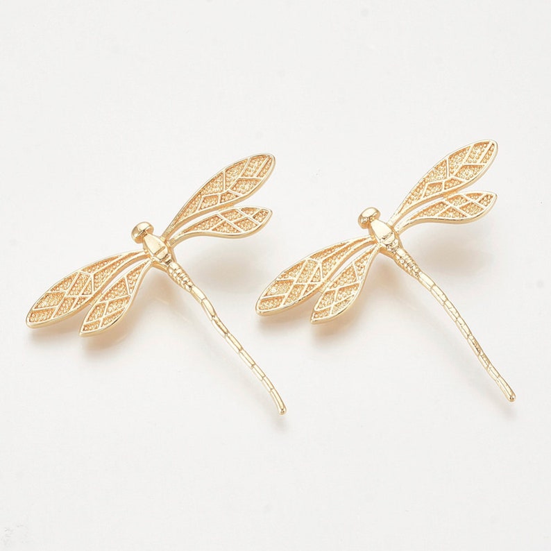 1–5pcs Gold Dragonfly Charms | 18K Gold Plated Brass Pendants, Large Nature-Inspired Jewelry Supplies, Boho Necklace Pendant, 38x45mm image 5