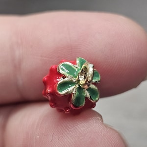 Red Strawberry Enamel Charm, Zinc Alloy Pendant (16mm) image 6