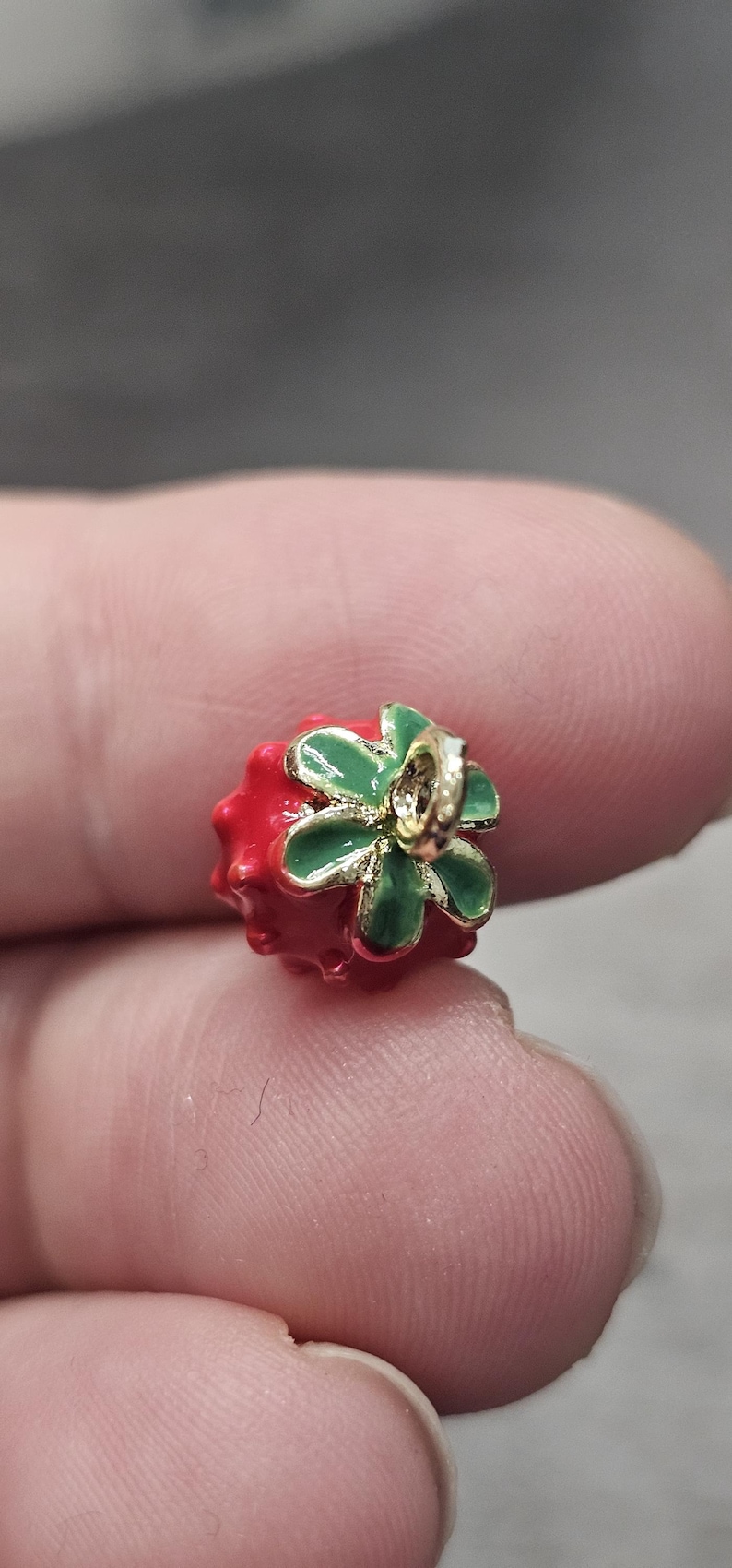 Red Strawberry Enamel Charm, Zinc Alloy Pendant (16mm) image 6