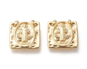 Pendentifs à breloques en laiton doré, 15 mm, pendentifs à breloques véritables religieux plaqués or 18 carats pour bracelets de perles à bricoler soi-même