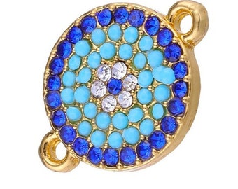 2pcs Blue Evil Eye Connector Link CZ Bracelets Pendant Silver Micro Pave Cubic Zirconia Charms DIY Bracelet Jewelry Findings Jewelry Making
