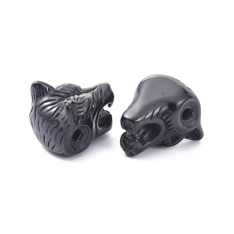 1–5pcs Stainless Steel Wolf Head Beads | 18K Gold Silver Black 304 Steel Beads 14x11mm Animal Beads Men’s Bracelets Viking Paracord Jewelry image 7