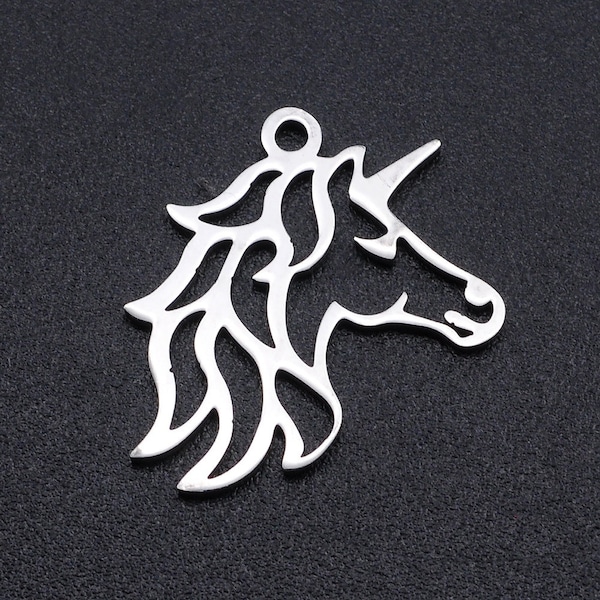 20mm Silver Unicorn  201 Stainless Steel Pendants Charm Charms Necklace DIY Bracelet Jewelry Findings Making Finding