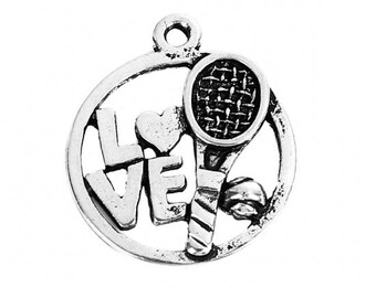 2pcs  Antique Silver Tennis Racket Charms "LOVE" – Ships from USA