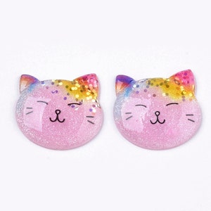 Cabochon à paillettes pour chat, résine, 26 mm, coloré, bricolage, boucle d'oreille, fourniture de bijoux, embellissements, paillettes