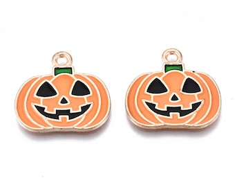 2pcs 19mm Halloween Orange Jack O Lantern DIY Charms Necklaces Necklace Charm Earring Jewelry Making Supply
