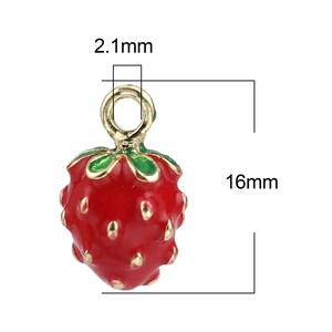 Red Strawberry Enamel Charm, Zinc Alloy Pendant (16mm) image 3