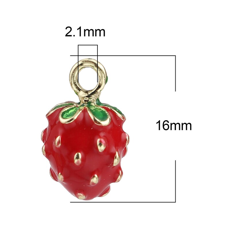 Red Strawberry Enamel Charm, Zinc Alloy Pendant (16mm) image 3