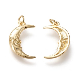 Gold Plated Brass Moon Charms 20mm with Jump Rings, Long Lasting Plated Crescent Pendants Dangle Earrings Necklace DIY Celestial Findings
