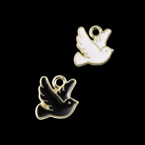 2pcs 10mm Dove Black White Enamel Charm Pendants Zinc Alloy Pendants Charm DIY Bracelet Jewelry Findings Jewelry Making