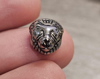 Stainless Steel Lion Head Bead, 8mm Animal Charm