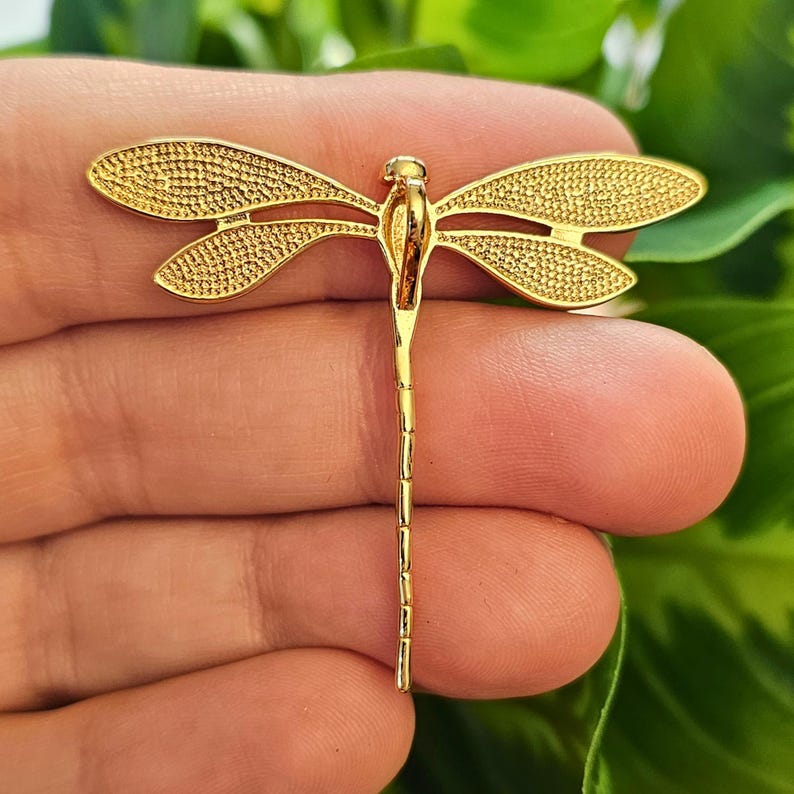 1–5pcs Gold Dragonfly Charms | 18K Gold Plated Brass Pendants, Large Nature-Inspired Jewelry Supplies, Boho Necklace Pendant, 38x45mm image 2