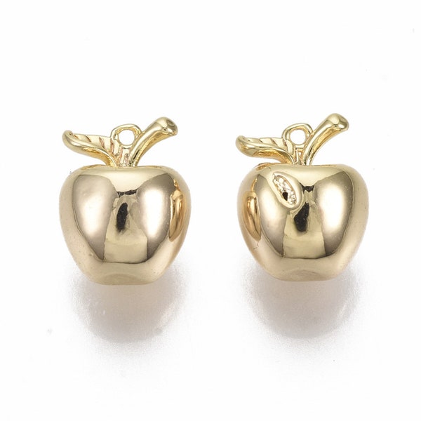 2 pièces 10 mm or pomme pendentif à breloques en laiton plaqué or 18 carats boucles d'oreilles breloques bracelet à bricoler soi-même résultats de bijoux fabrication de bijoux