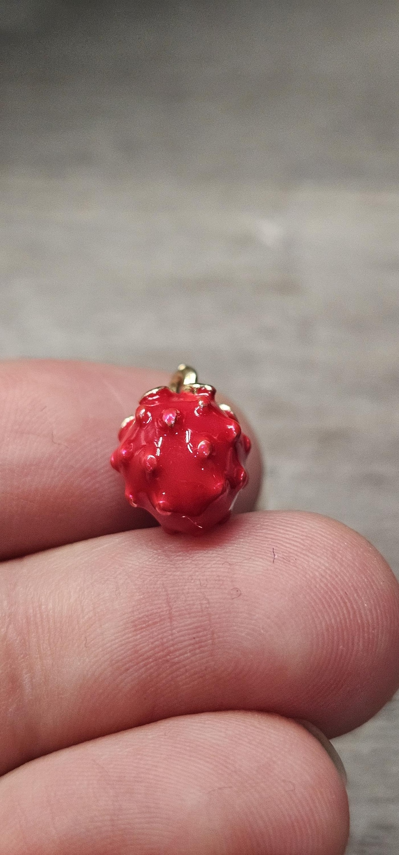 Red Strawberry Enamel Charm, Zinc Alloy Pendant (16mm) image 7